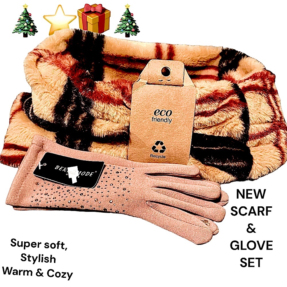 NWT SOFT HUG SCARF & SMART TOUCH RHINESTONE GLOVES SET, SUPER COZY WARM & SOFT